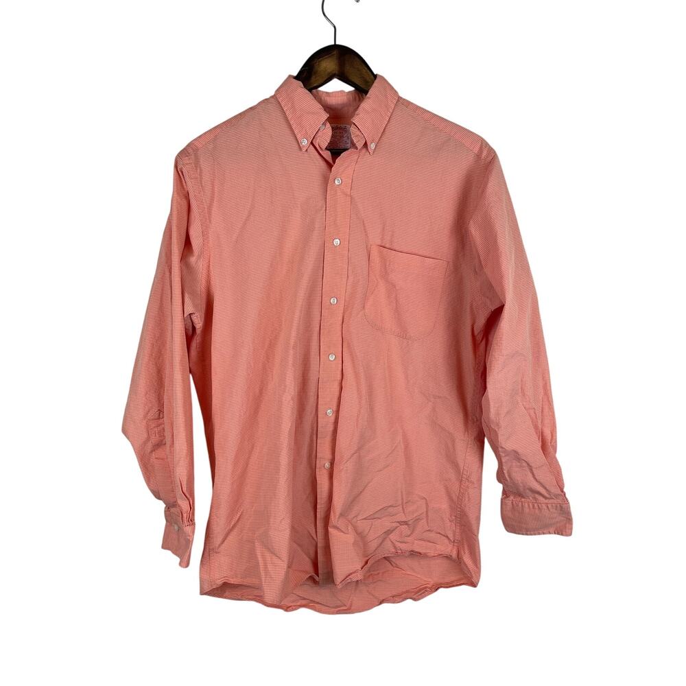 Brooks Brothers Dress Shirt Adult 15-33 Coral Pink Check Long Sleeve Cotton Mens